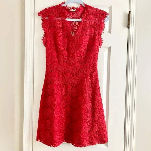 open lace back dress Claudie Pierlot Red Remi Dress Size 10  Follow The Clothes